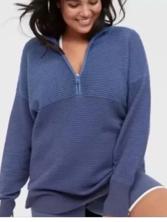aerie Sweaters - OFFLINE by Aerie Blue Quarter-Zip Ribbed Knit Sweater Size XS